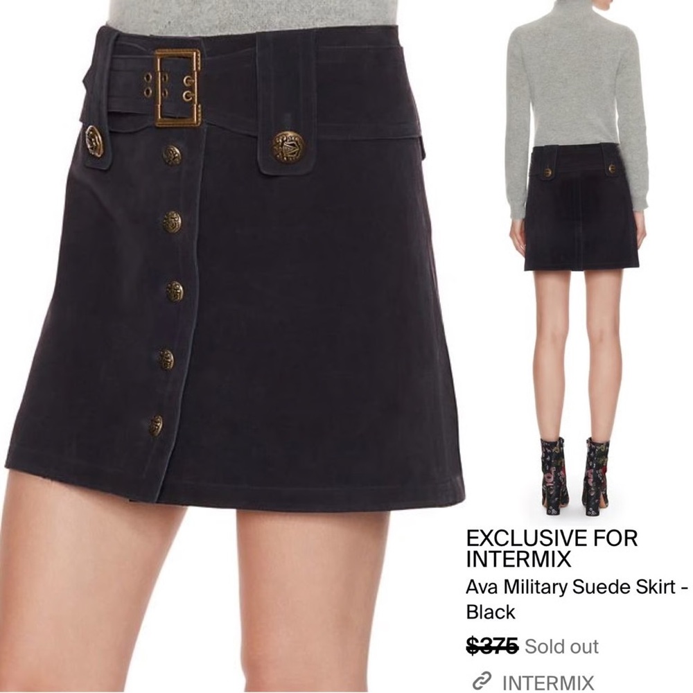 NWT INTERMIX Dark Navy Suede Military Mini Skirt